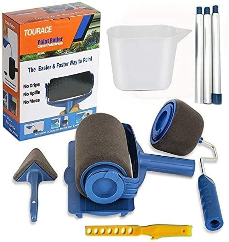TOURACEÂ® 9Pcs/Set Paint Roller Kit with Sticks Paint Roller Pro Transform Your Room in Just Minutes Quickly Decorate Runner Tool Painting Brush Set - Image 1